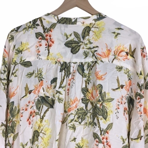 H&M Top Popover Blouse Tunic Hummingbirds Floral Tropical Leaves Lightweight 24 - Picture 4 of 7